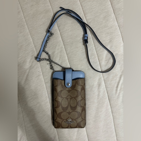 Coach Handbags - Coach Signature Brown and Blue Phone Wallet